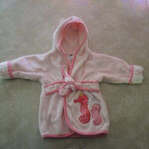 4/$25 Baby 100% Cotton Hooded Bath Robe Pink w/ Seahorse Embroidery 0-9 Mon